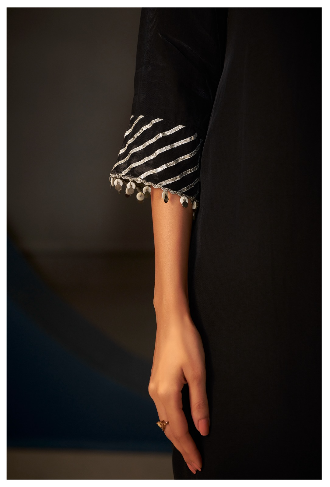 Black Crepe Applique Work Kurta Suit Set