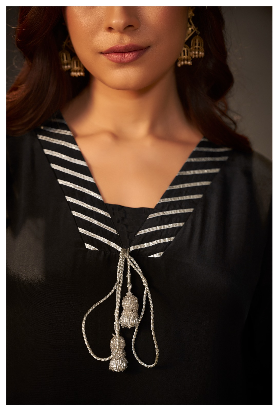 Black Crepe Applique Work Kurta Suit Set