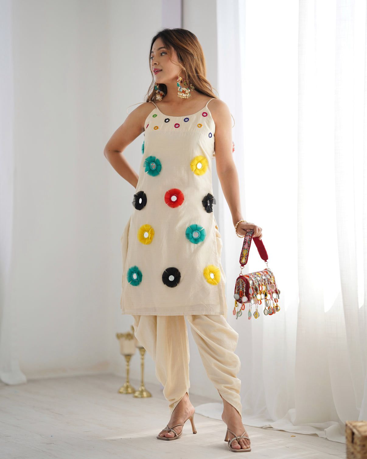 Off White Khadi Cotton Kurti Dhoti Set