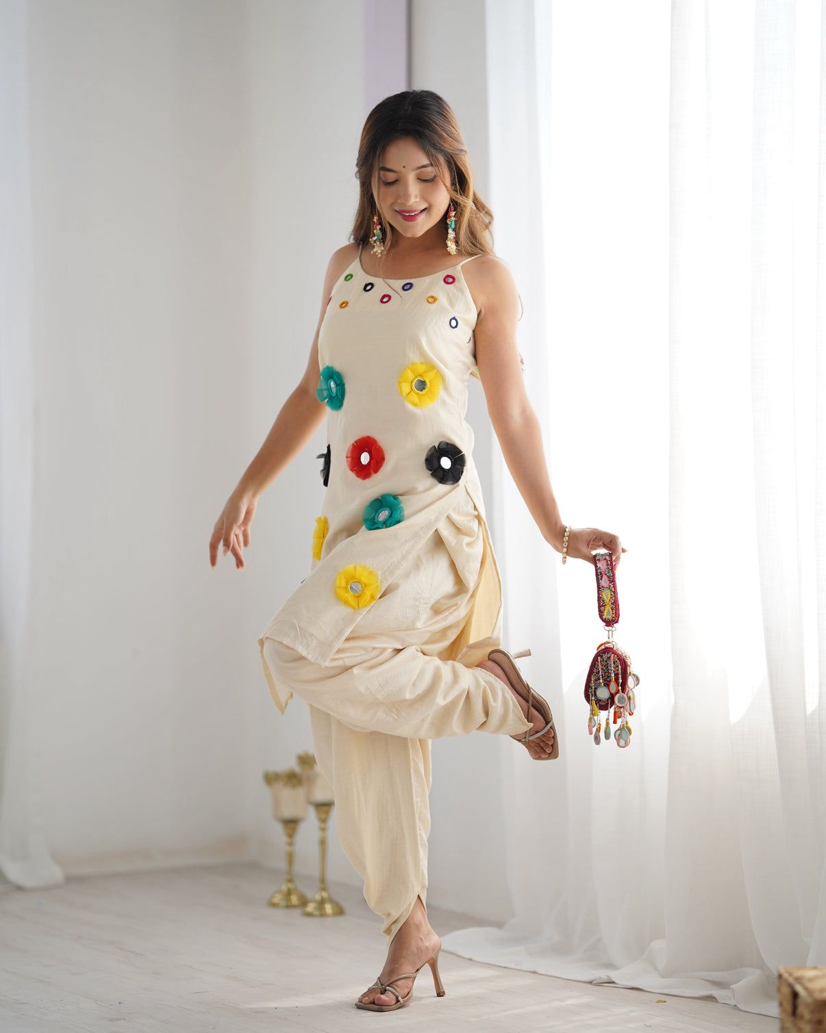 Off White Khadi Cotton Kurti Dhoti Set