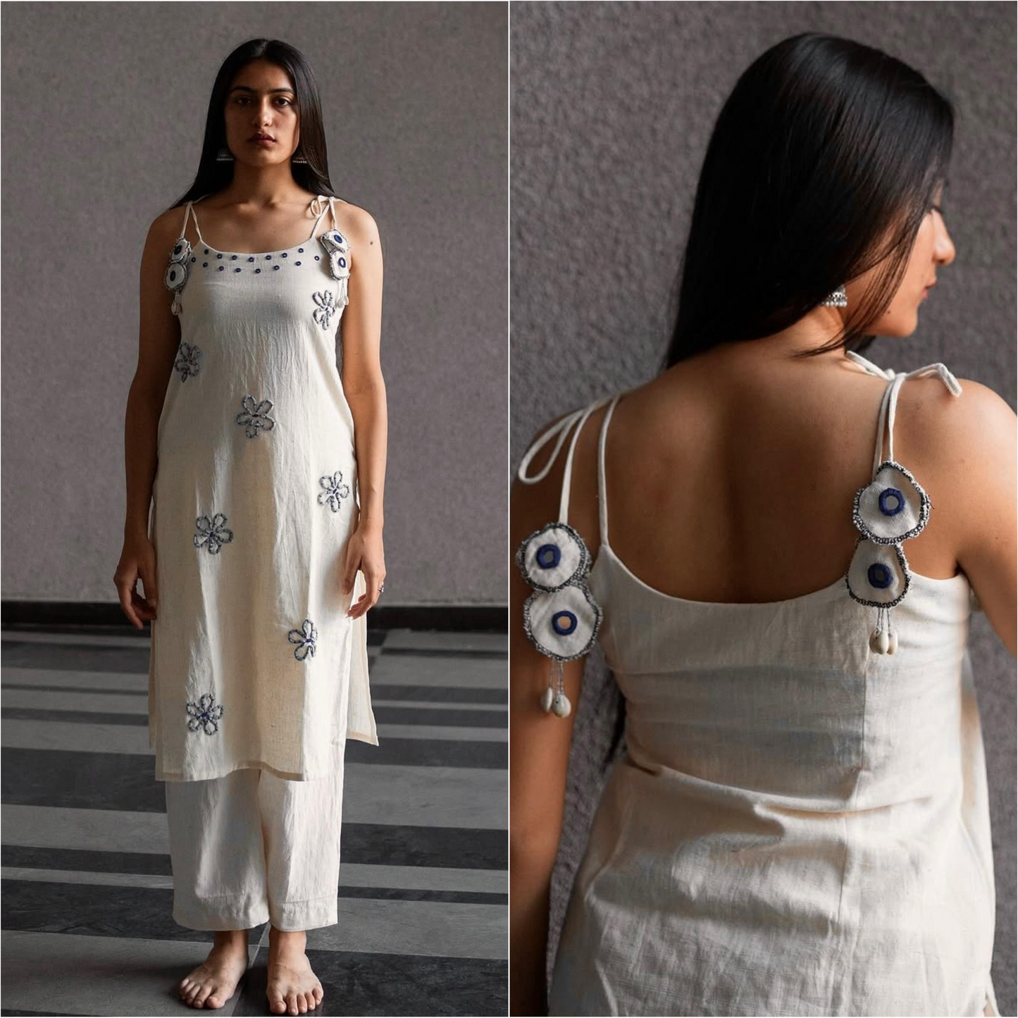 Floral Roman Silk Shoulder Starp Kurti Pant & Dupatta