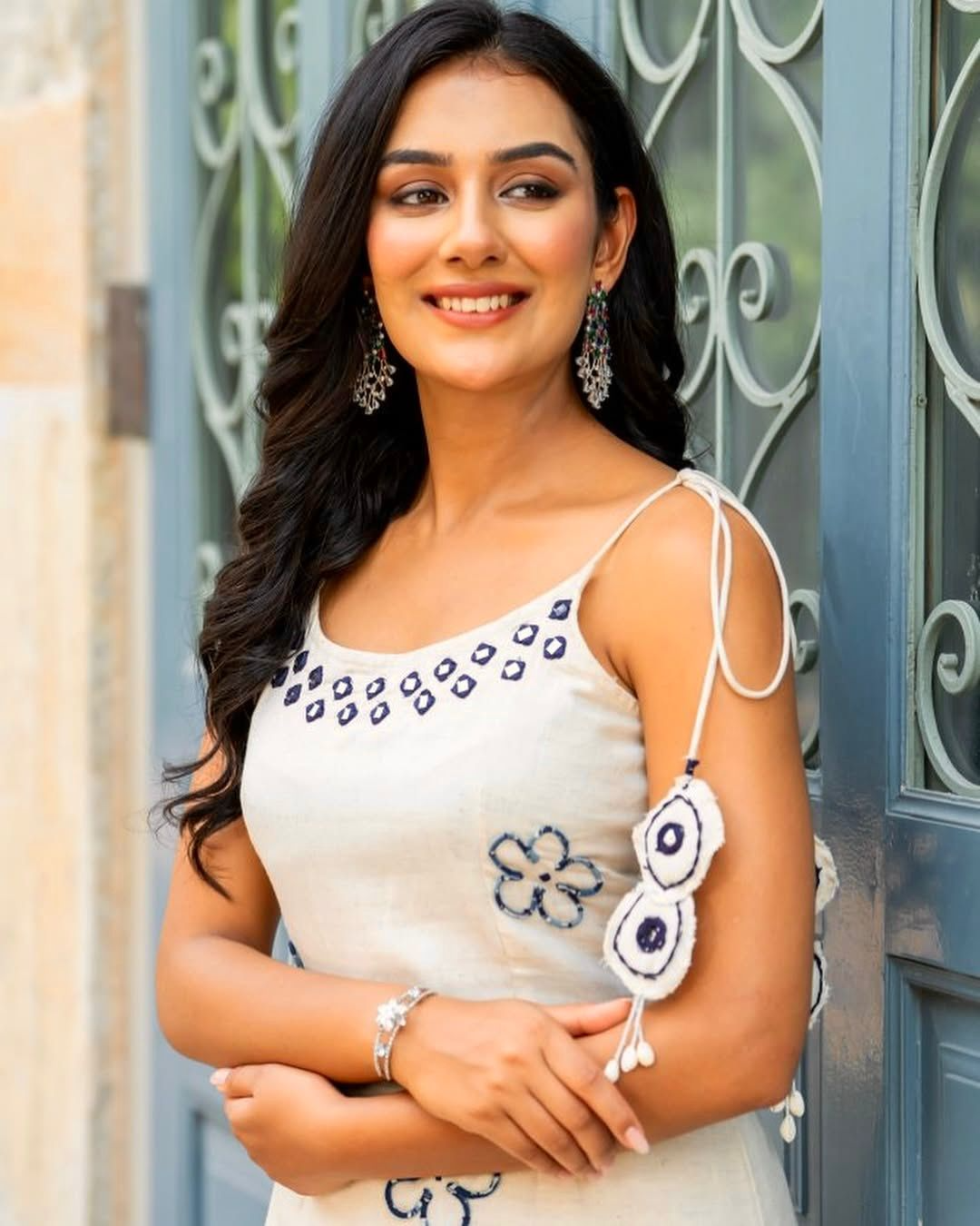 Floral Roman Silk Shoulder Starp Kurti Pant & Dupatta