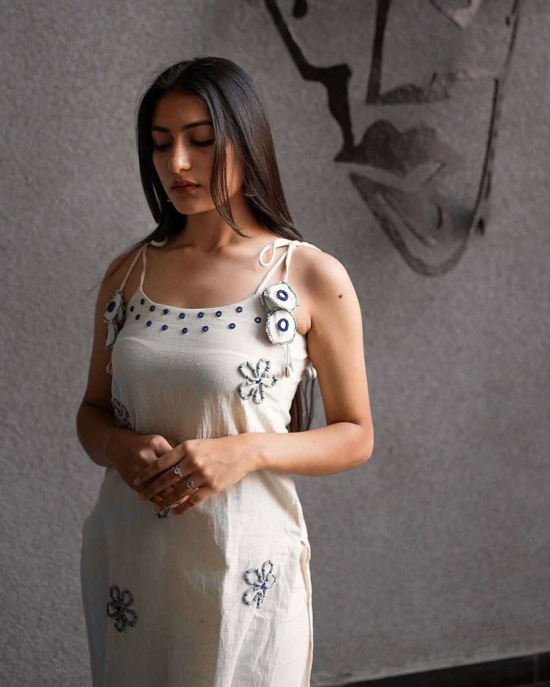 Floral Roman Silk Shoulder Starp Kurti Pant & Dupatta