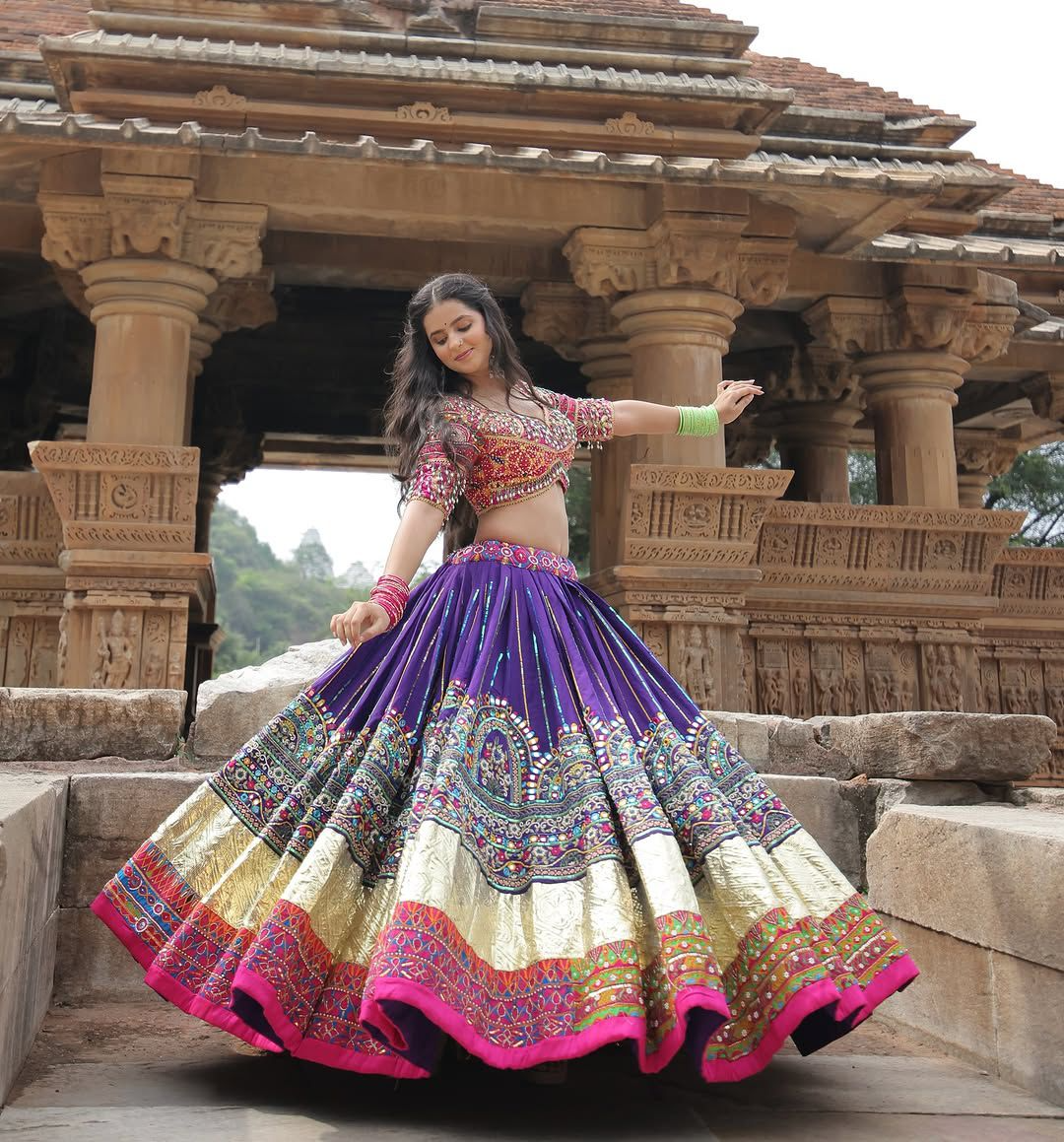 Colorful Muslin Printed Flared Lehenga Choli