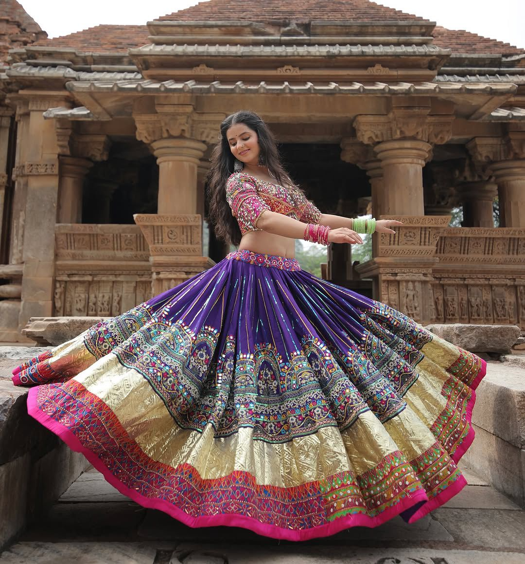 Colorful Muslin Printed Flared Lehenga Choli