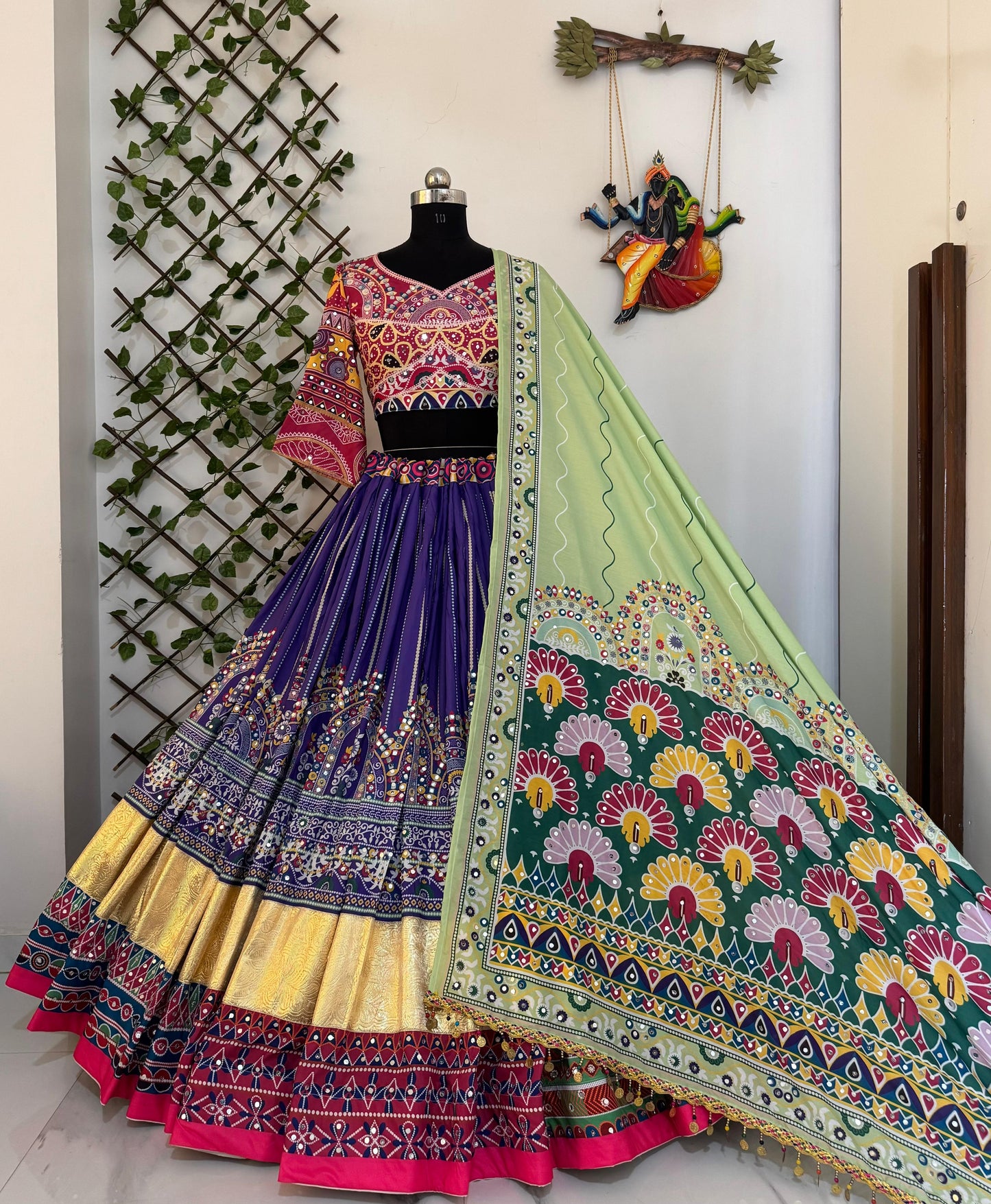 Colorful Muslin Printed Flared Lehenga Choli