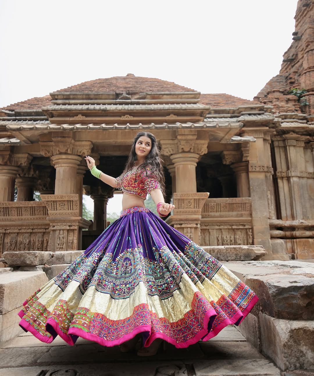 Colorful Muslin Printed Flared Lehenga Choli
