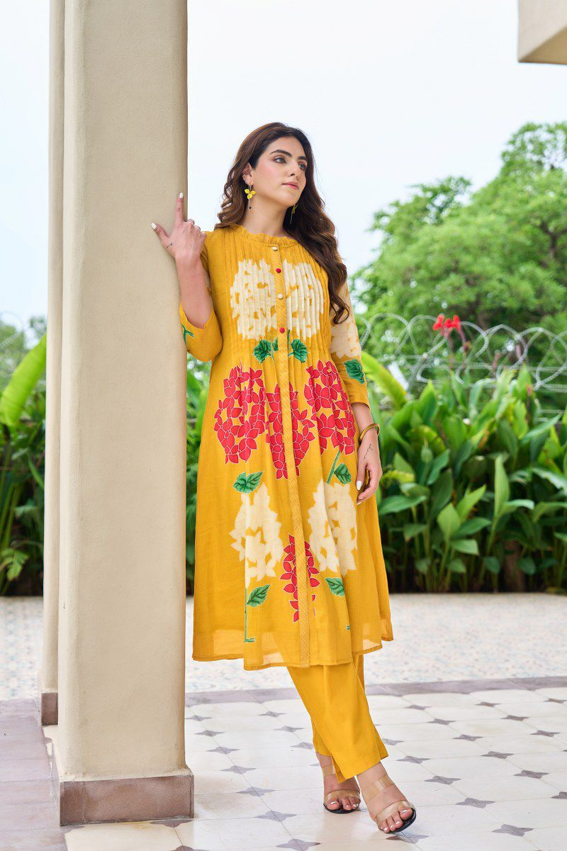 Yellow Floral Cotton Printed Pinex Co-Ord Set