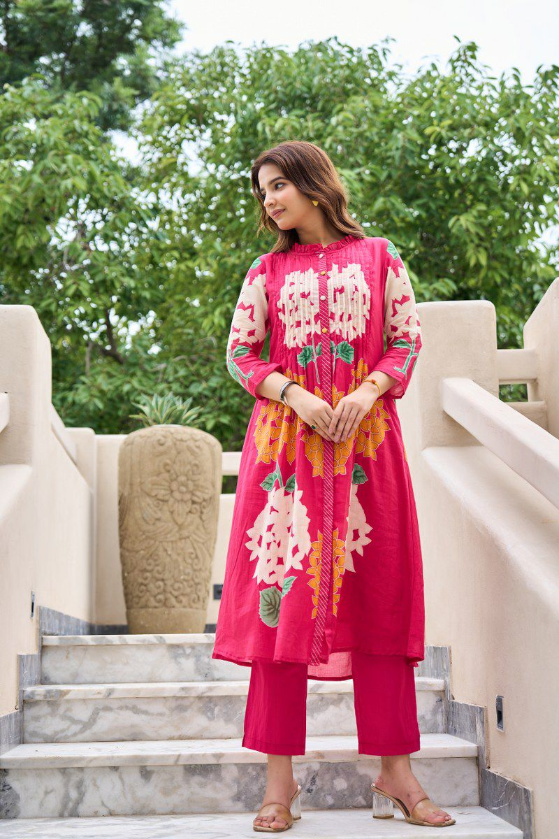 Pink Floral Cotton Printed Pinex Co-Ord Set