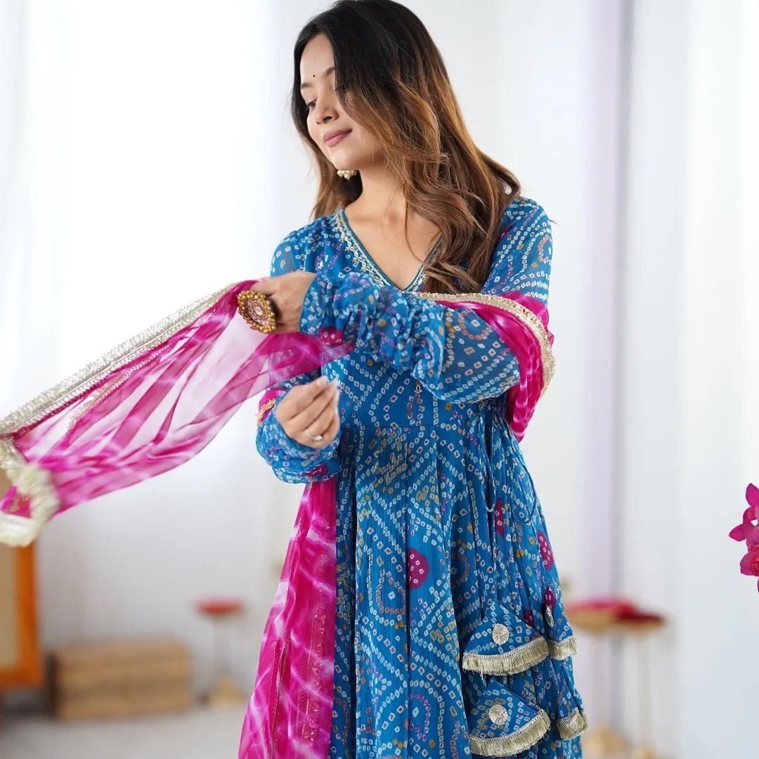 Blue Georgette Bandhani Anarkali Suit