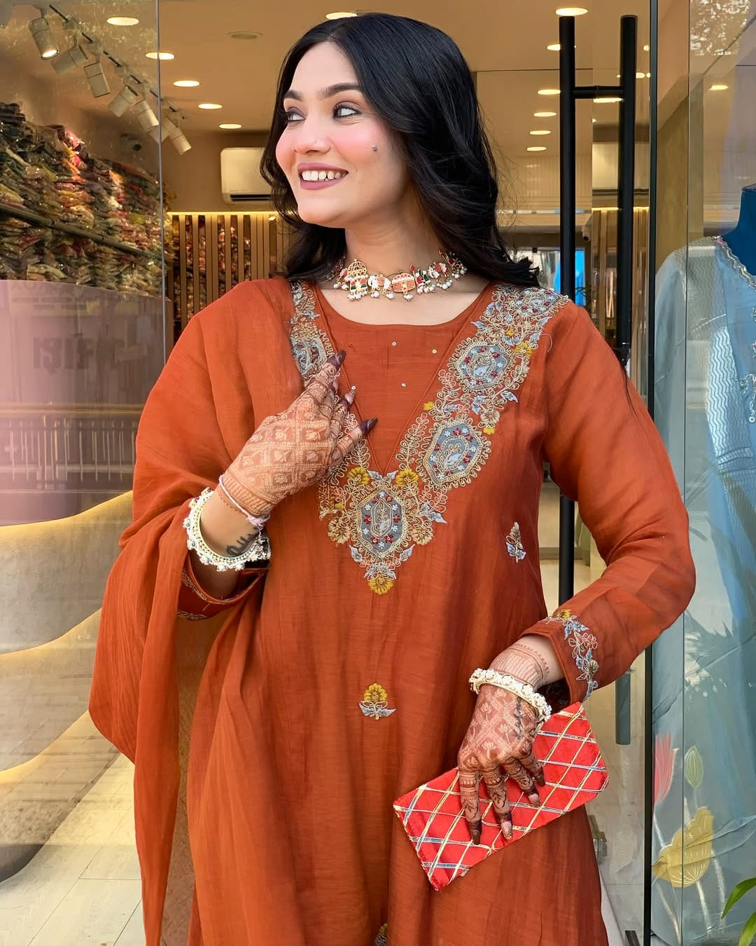 Vichitra Silk Sequence Cooding Embroidered Festive Suit Set