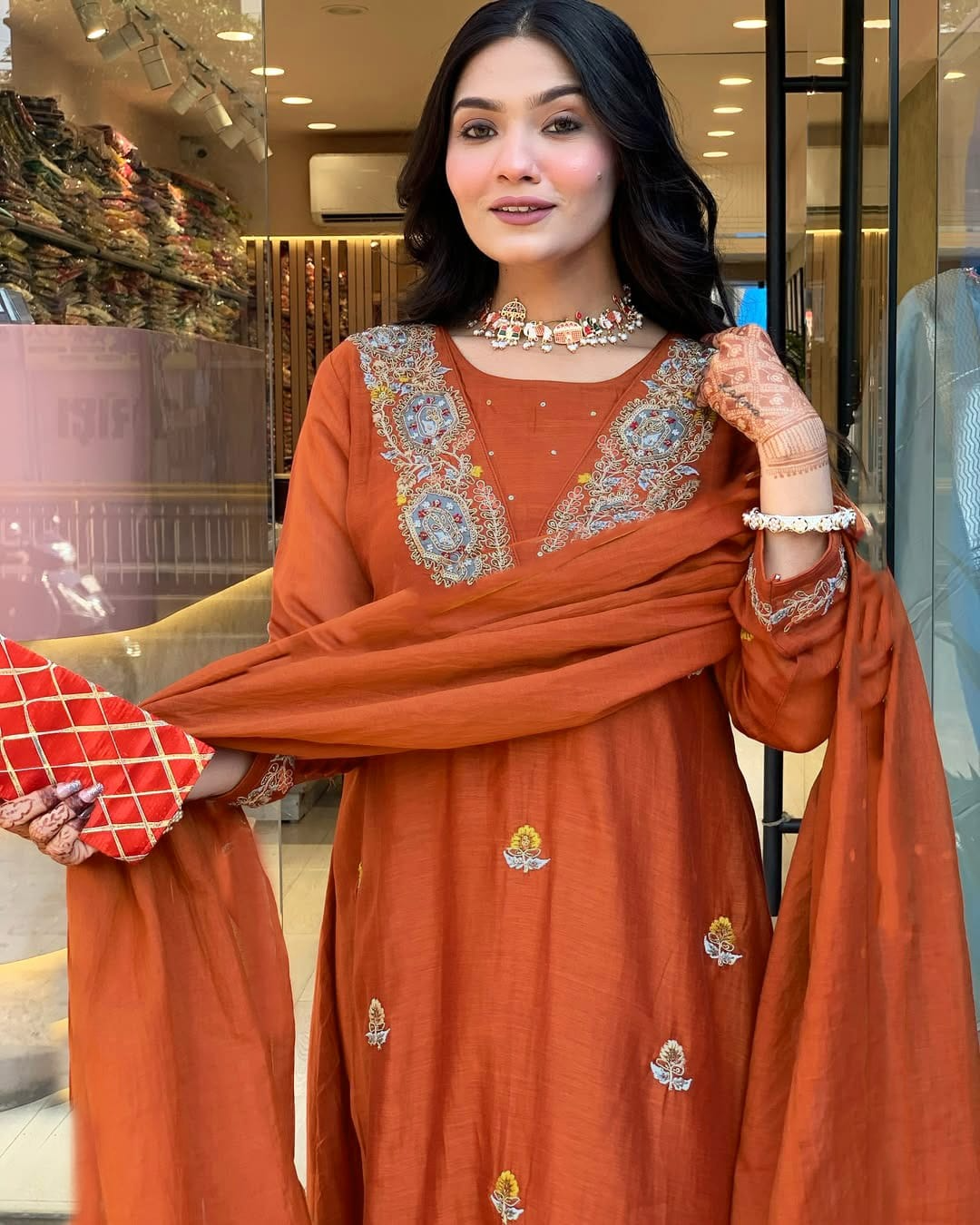 Vichitra Silk Sequence Cooding Embroidered Festive Suit Set