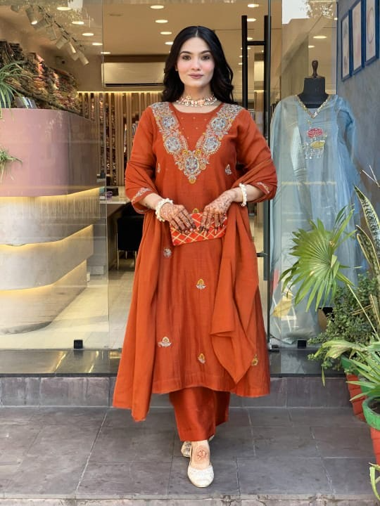 Vichitra Silk Sequence Cooding Embroidered Festive Suit Set