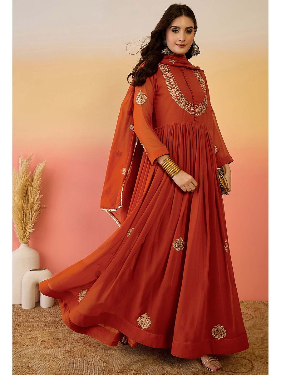 Georgette Embroidered Festive Anarkali Suit