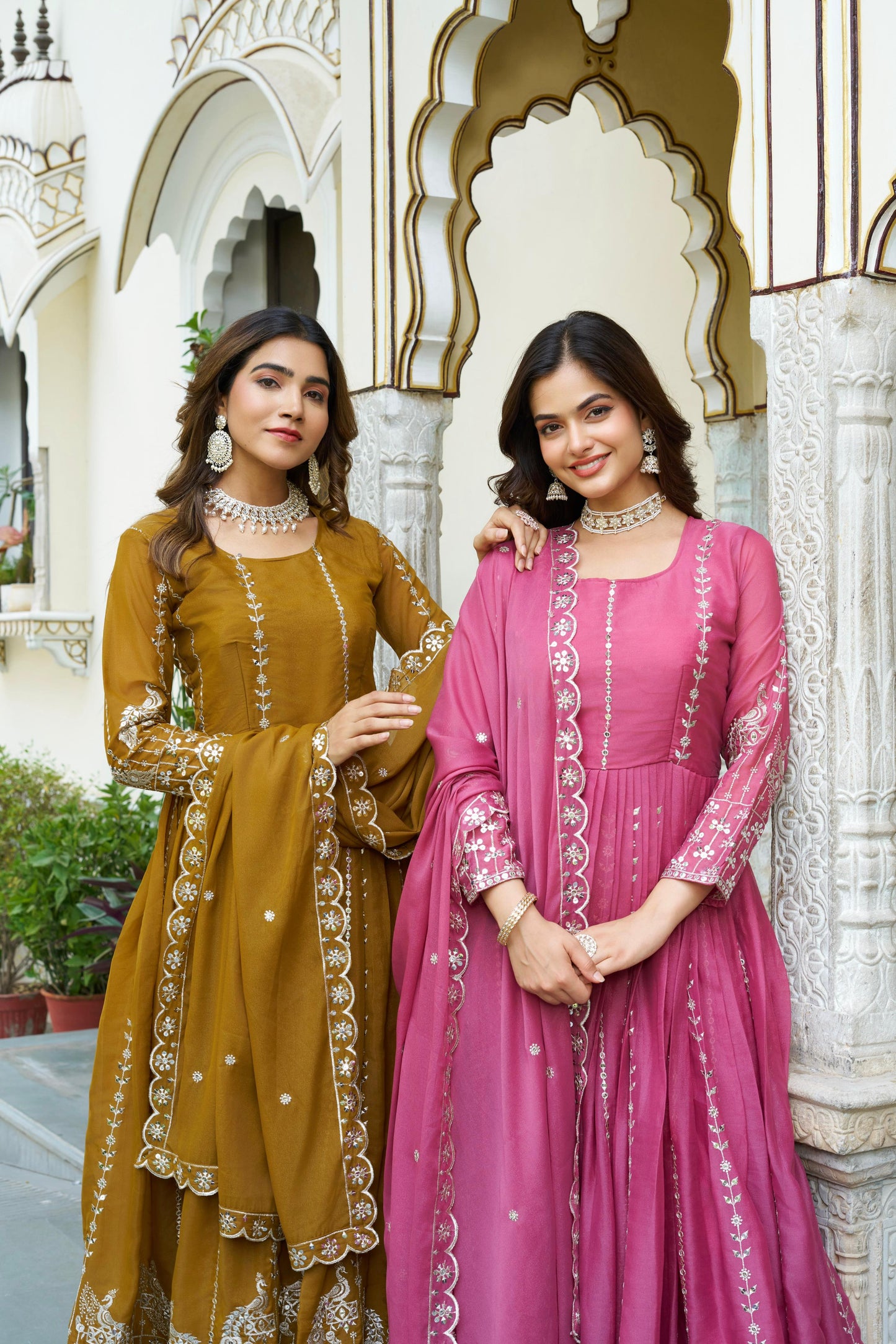 Mustard Georgette 7 MM Sequence Embroidered Festive Gown