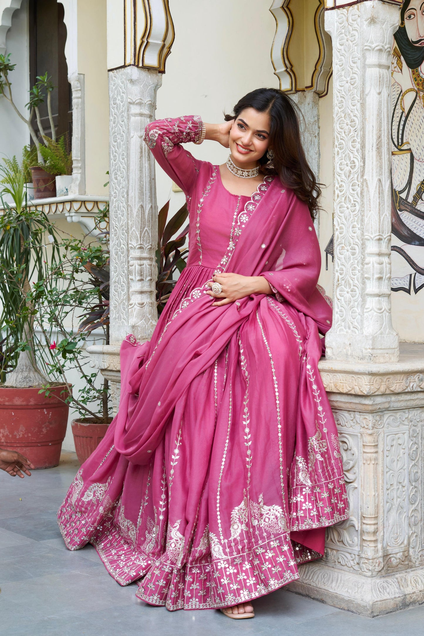 Pink Georgette 7 MM Sequence Embroidered Festive Gown