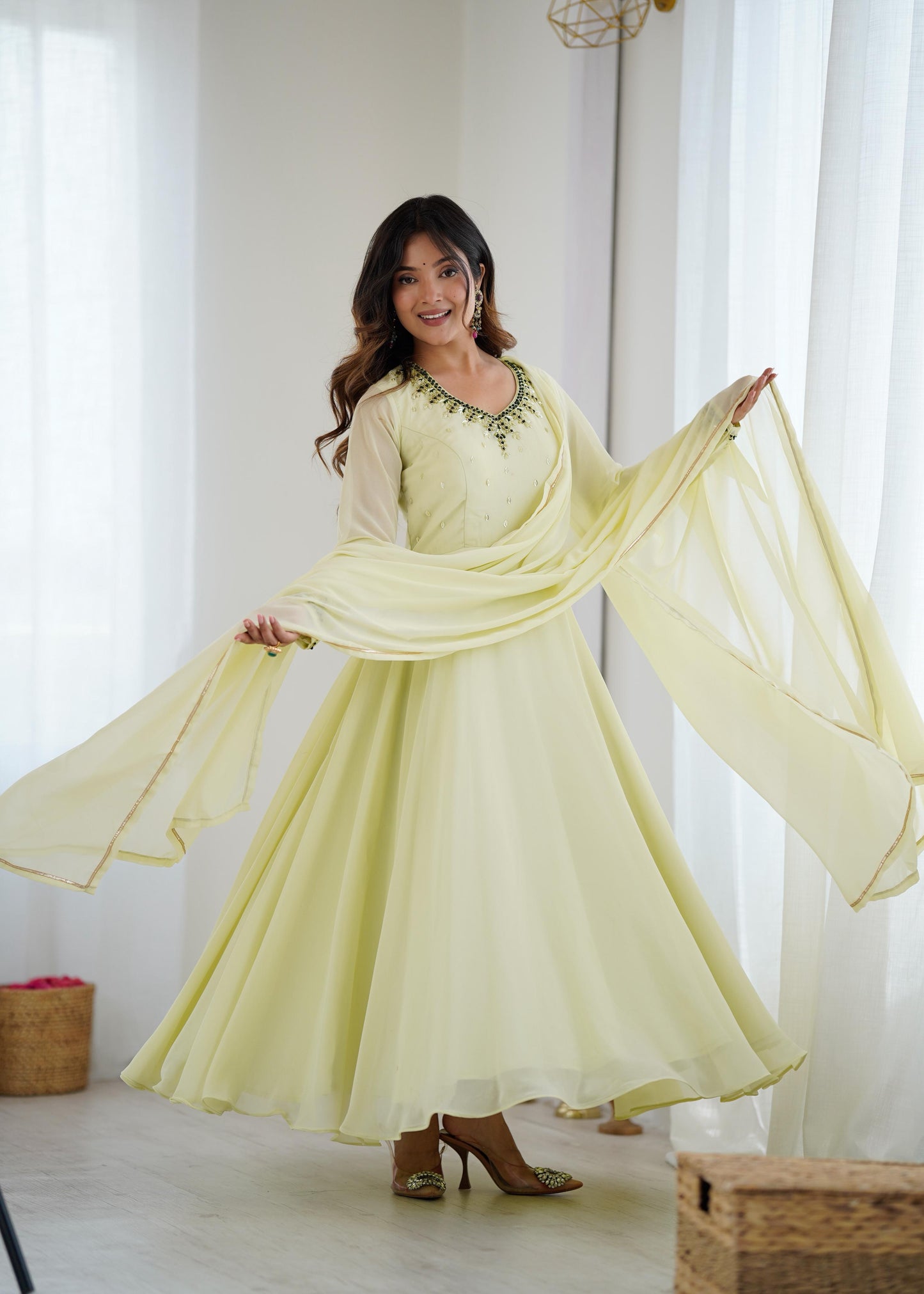 Lime Yellow Georgette Festive Gown