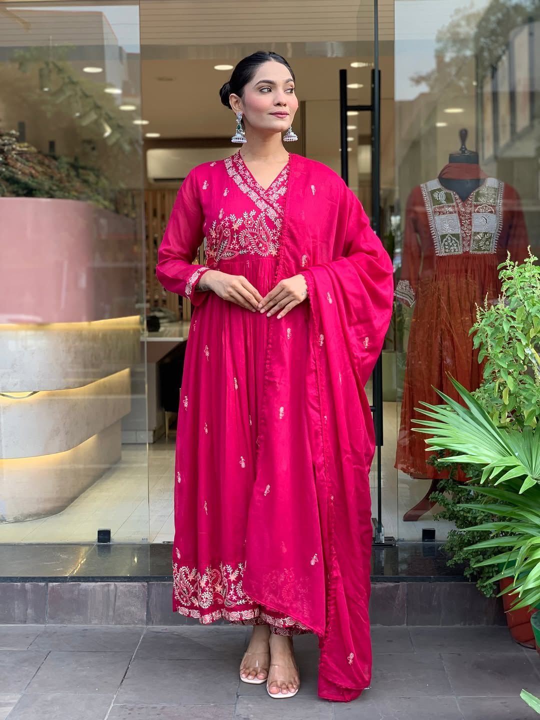 Rani Roman Silk Embroidered Kurta Suit Set