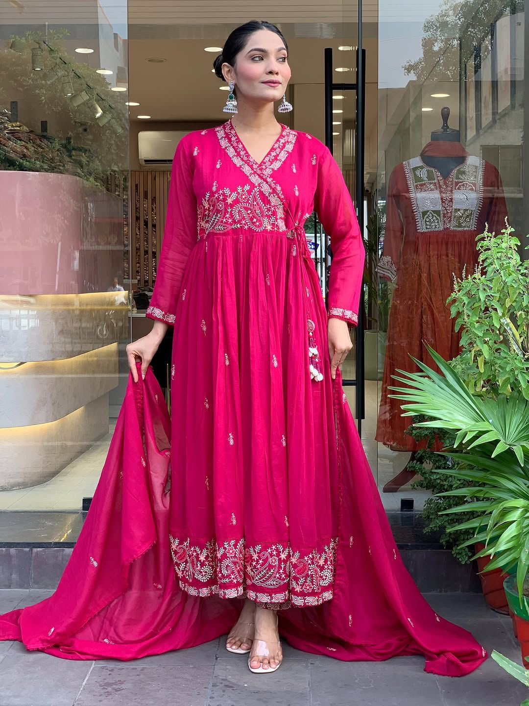 Rani Roman Silk Embroidered Kurta Suit Set