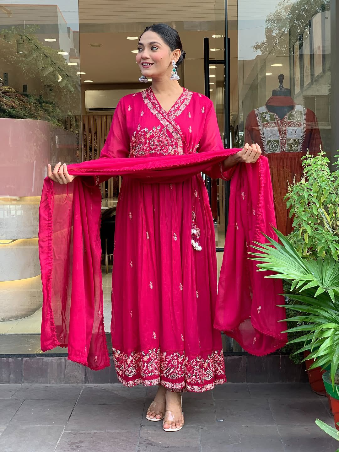 Rani Roman Silk Embroidered Kurta Suit Set
