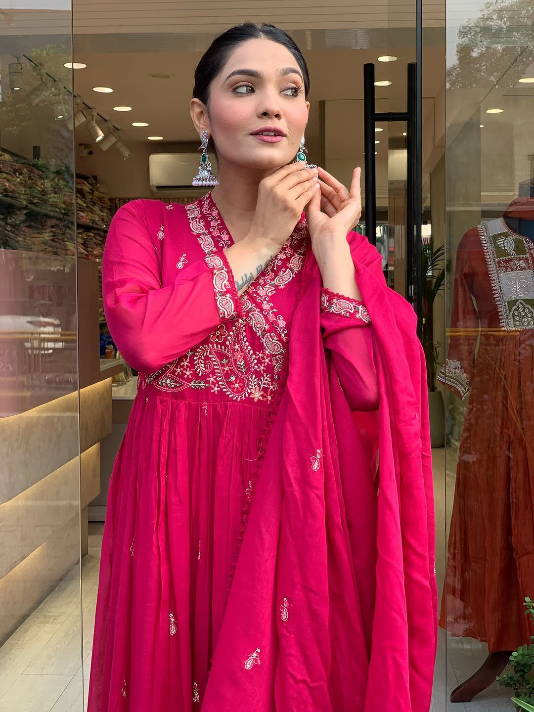 Rani Roman Silk Embroidered Kurta Suit Set