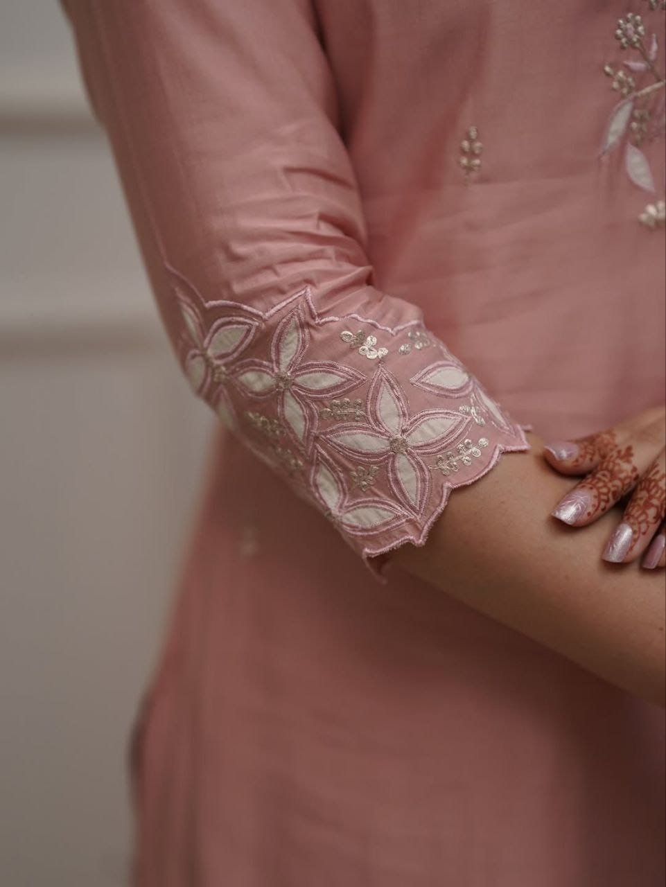 Peach Chanderi Embroidered Kurta Suit Set