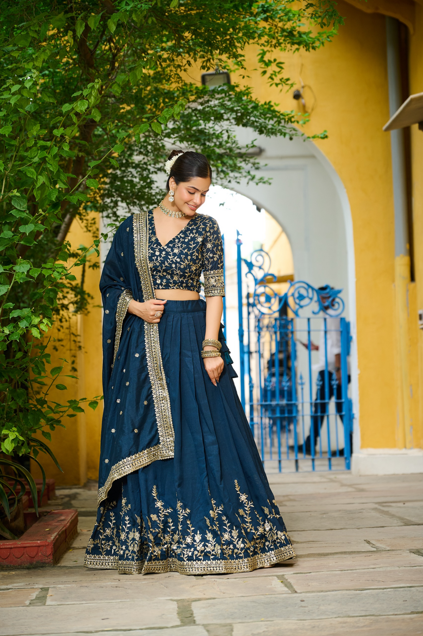 Vichitra Silk Sequins Embroidered Lehenga- Semi Stitched