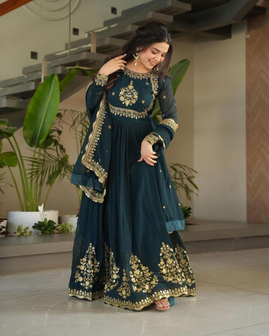 Rama Sequence Embroidered Georgette Gown
