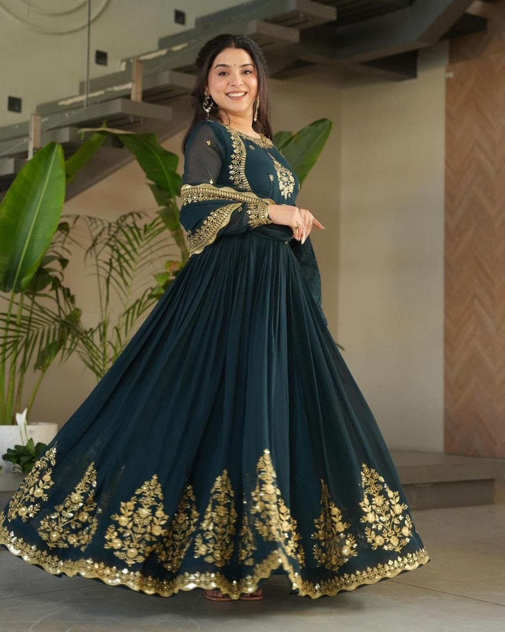 Rama Sequence Embroidered Georgette Gown