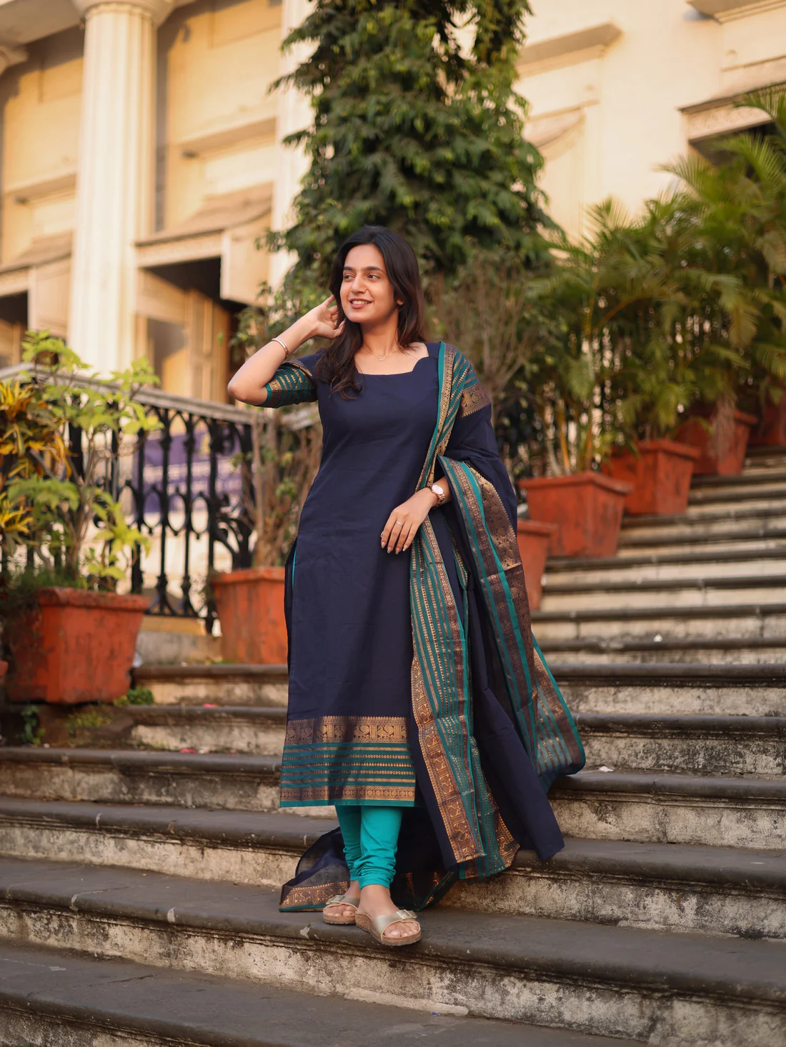 Blue & Peacock Blue Kanchi Cotton Kurta Set