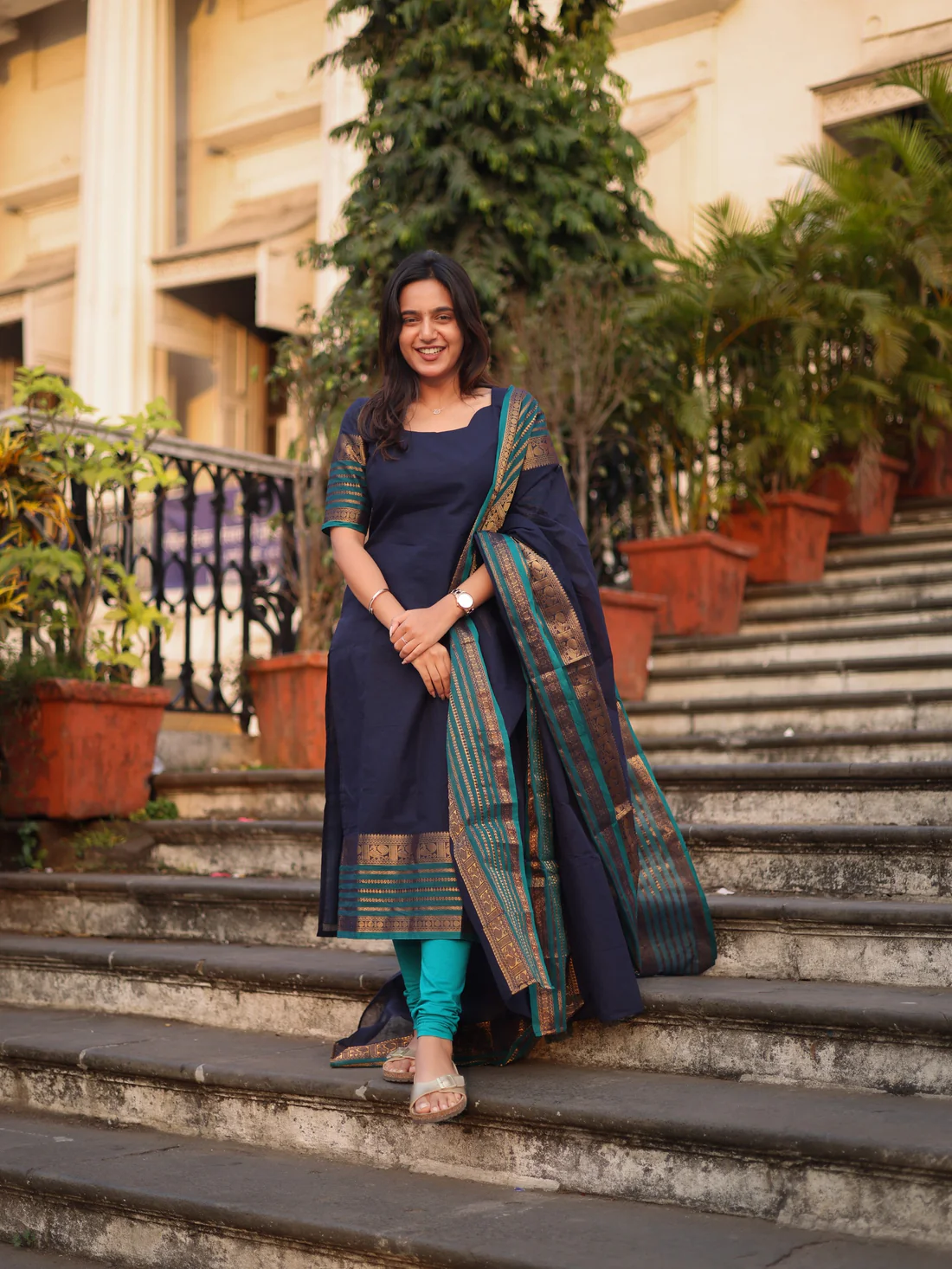 Blue & Peacock Blue Kanchi Cotton Kurta Set