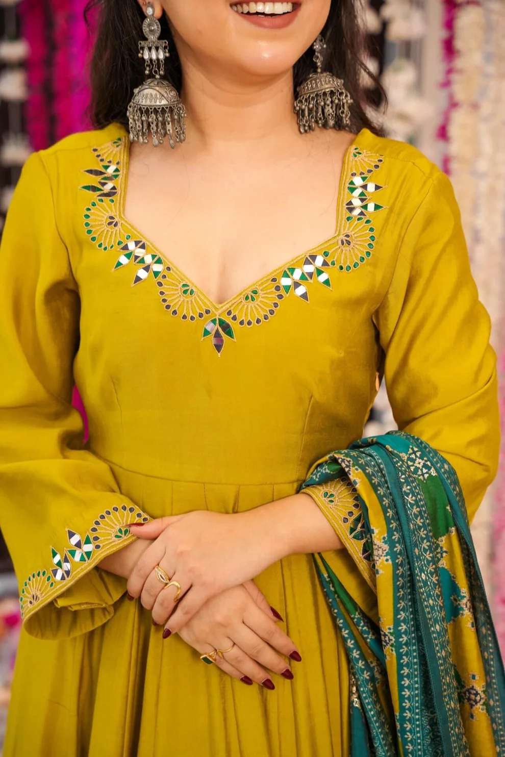 Yellow Chanderi Silk Sequence Embroidered Anarkali Suit