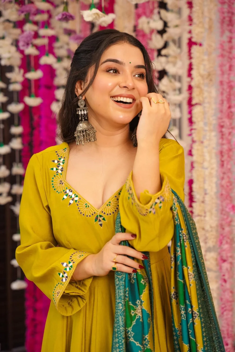 Yellow Chanderi Silk Sequence Embroidered Anarkali Suit
