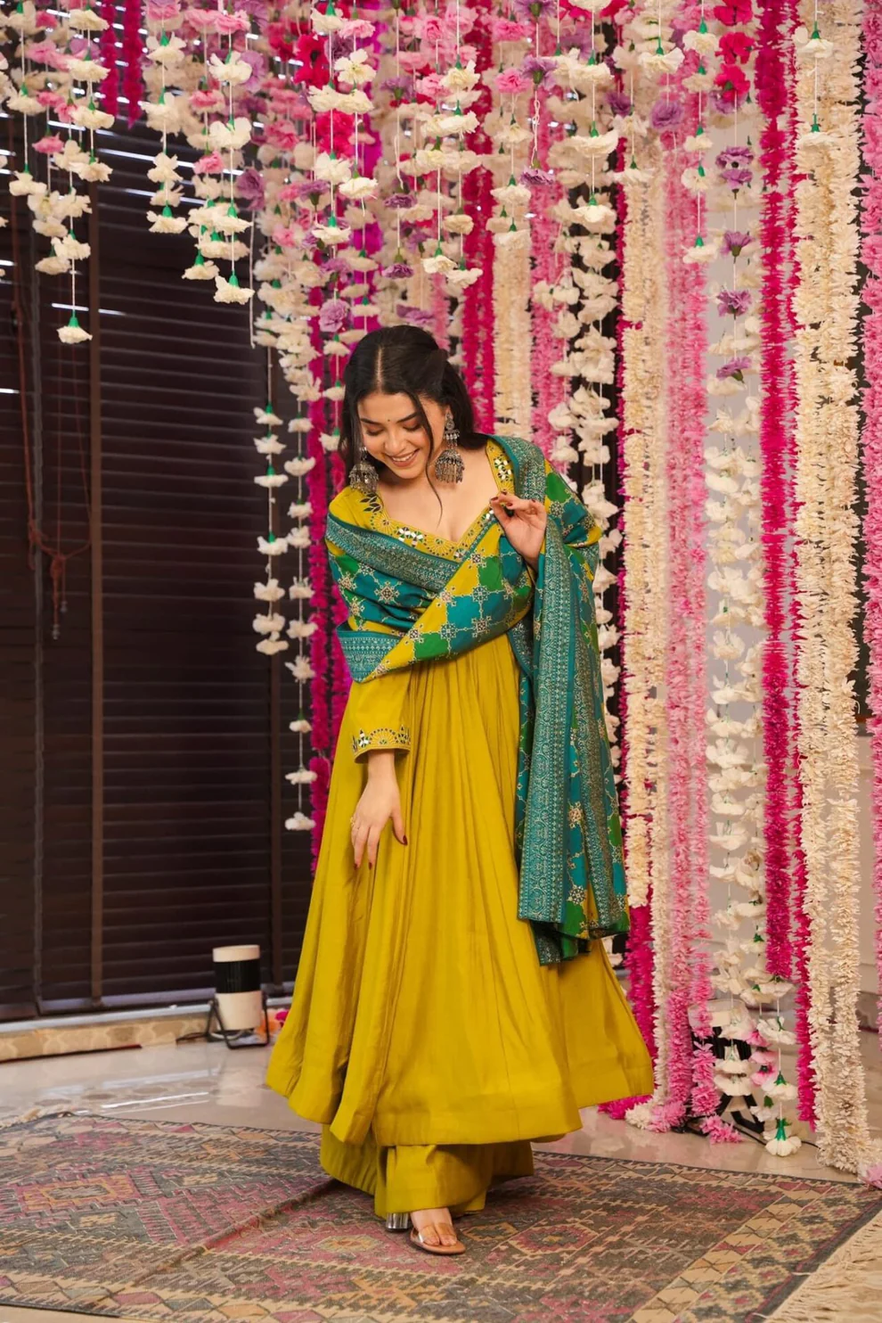 Yellow Chanderi Silk Sequence Embroidered Anarkali Suit
