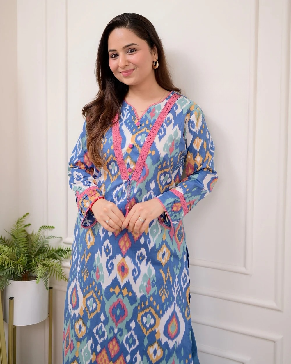 Blue Baroque Lace Cotton Kurta Pant Set