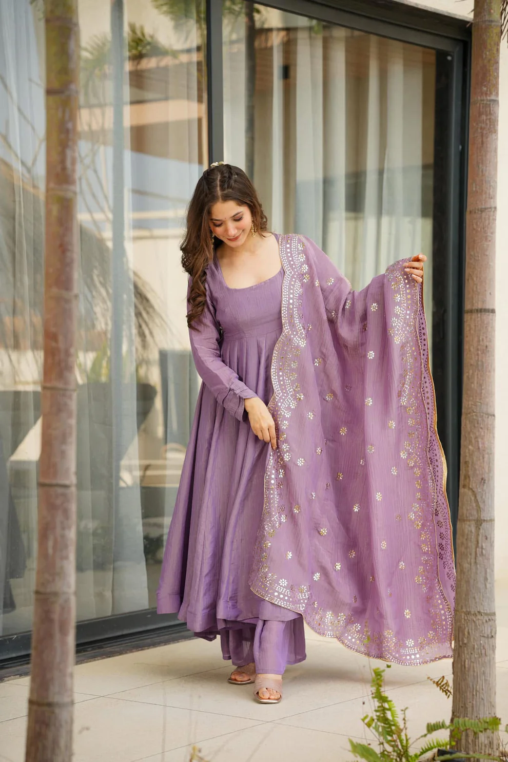 Shimmer Silk Embroidered Anarkali Suit (2 Colors)