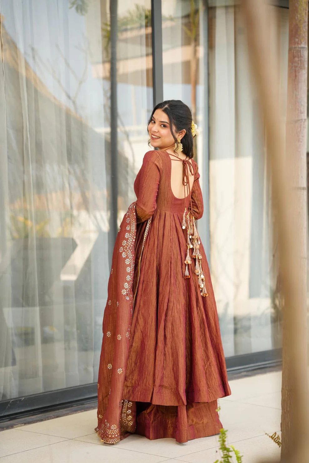 Shimmer Silk Embroidered Anarkali Suit (2 Colors)