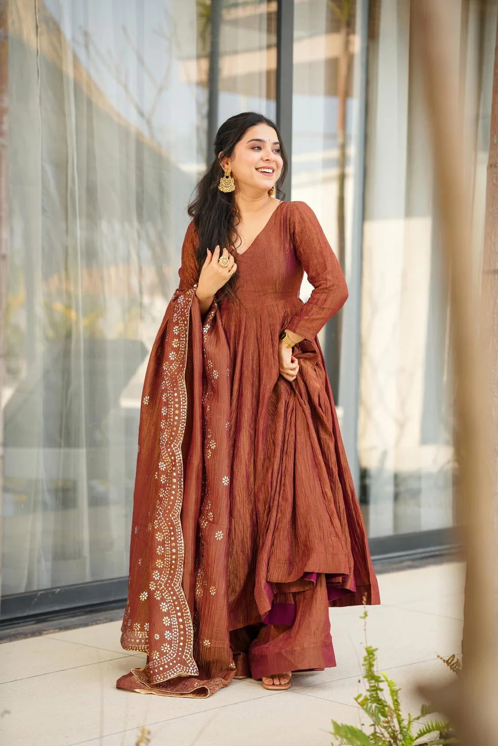 Shimmer Silk Embroidered Anarkali Suit (2 Colors)