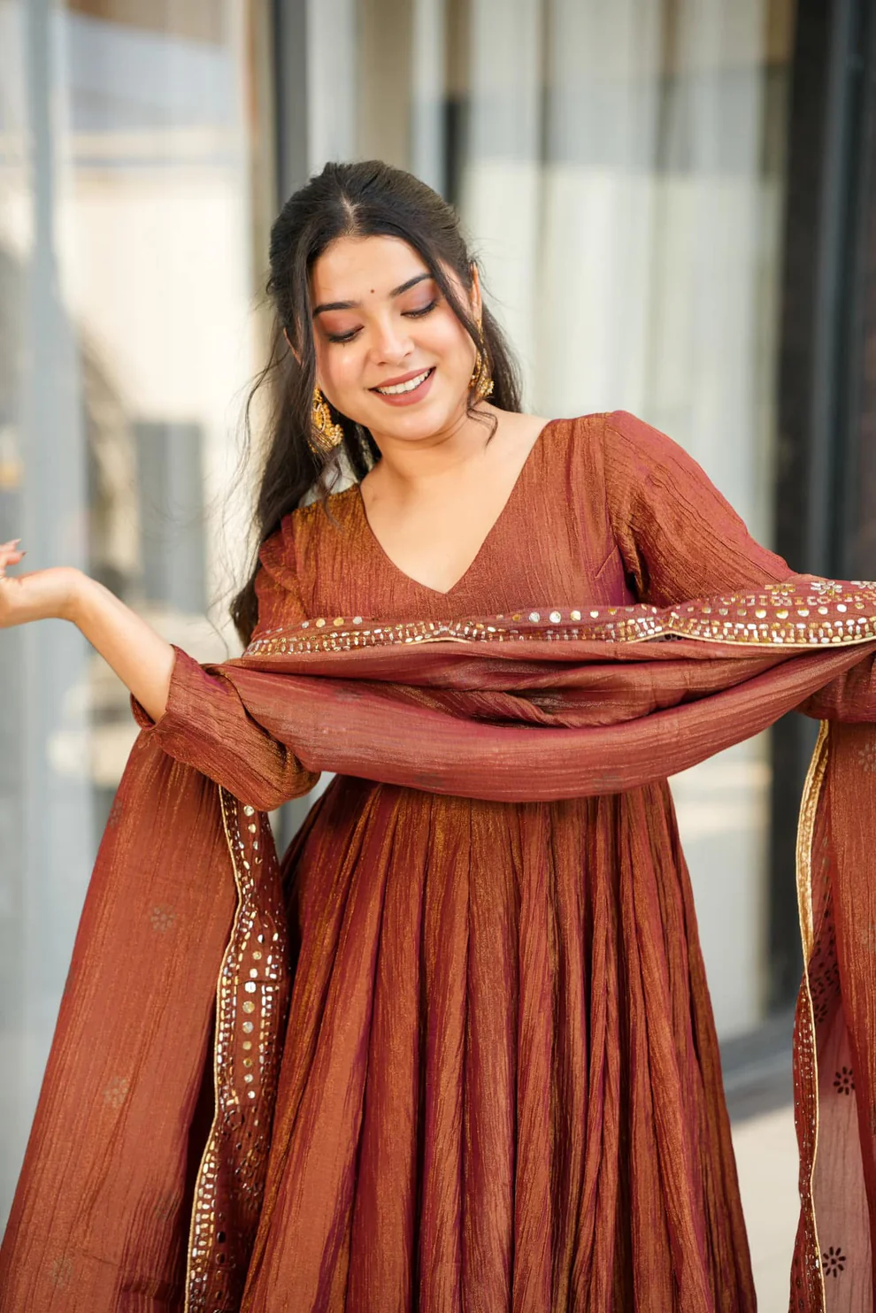 Shimmer Silk Embroidered Anarkali Suit (2 Colors)