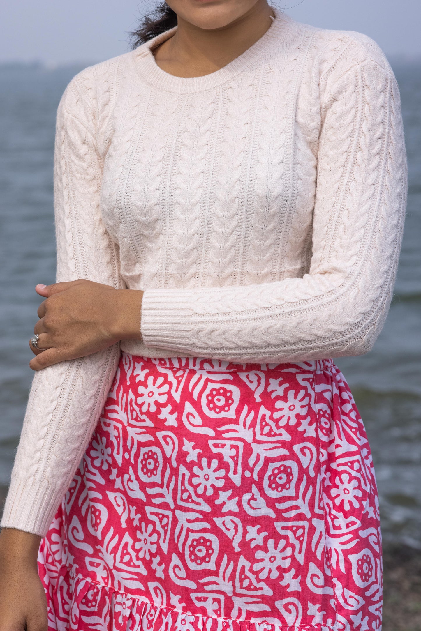 Printed Maxi Flared Sustainable Pure Cotton Skirt with Gathers & Slit