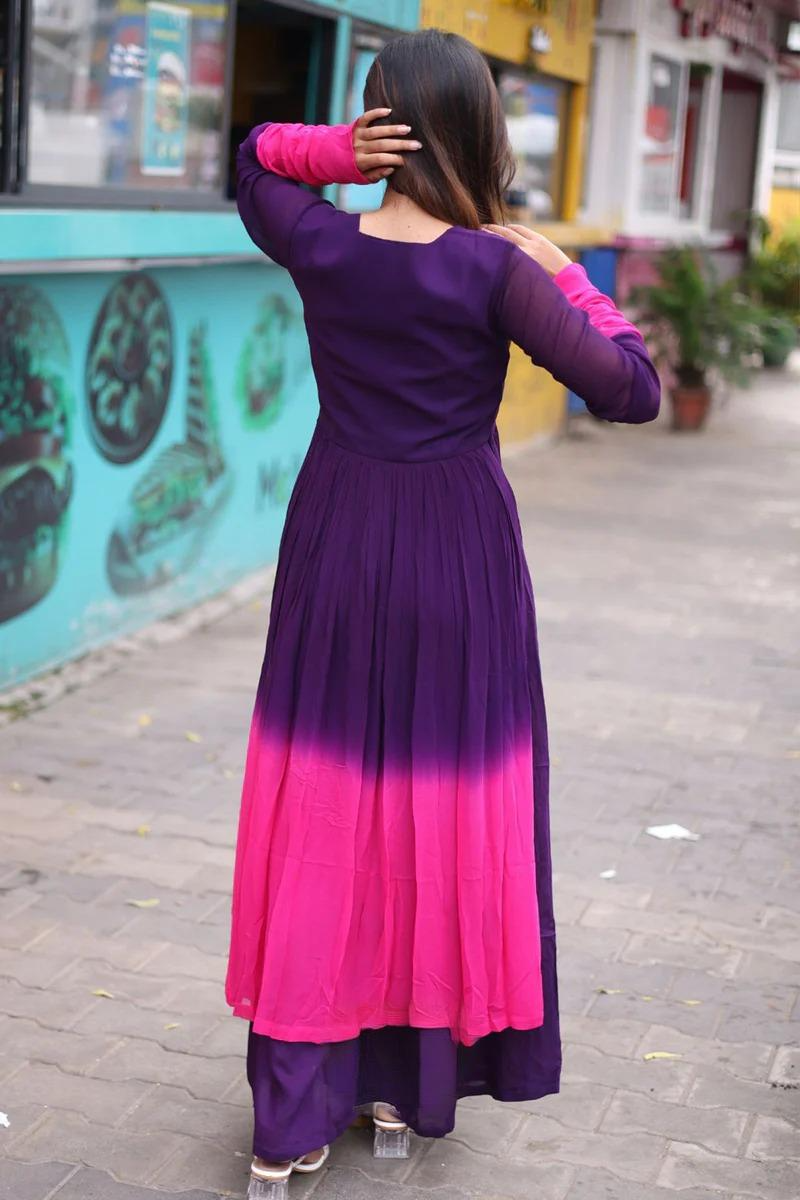 Purple Pink Ombre Chanderi Kurta Set