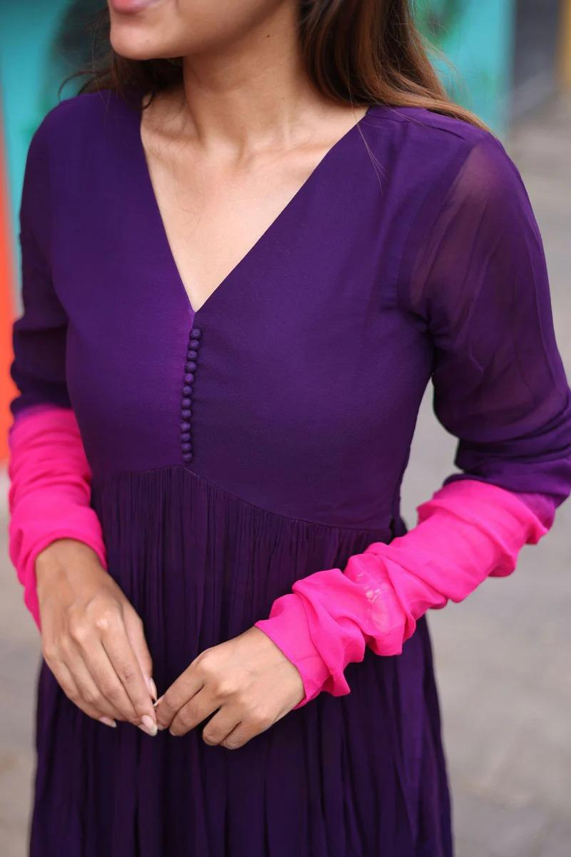 Purple Pink Ombre Chanderi Kurta Set