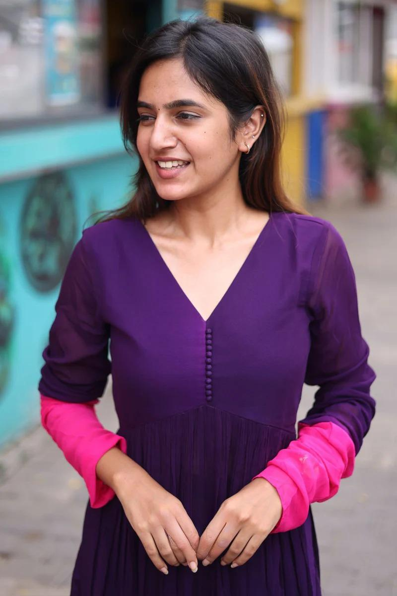 Purple Pink Ombre Chanderi Kurta Set