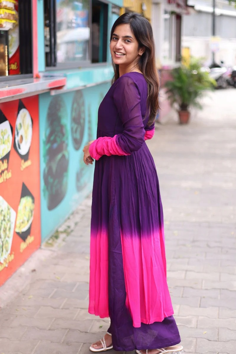 Purple Pink Ombre Chanderi Kurta Set
