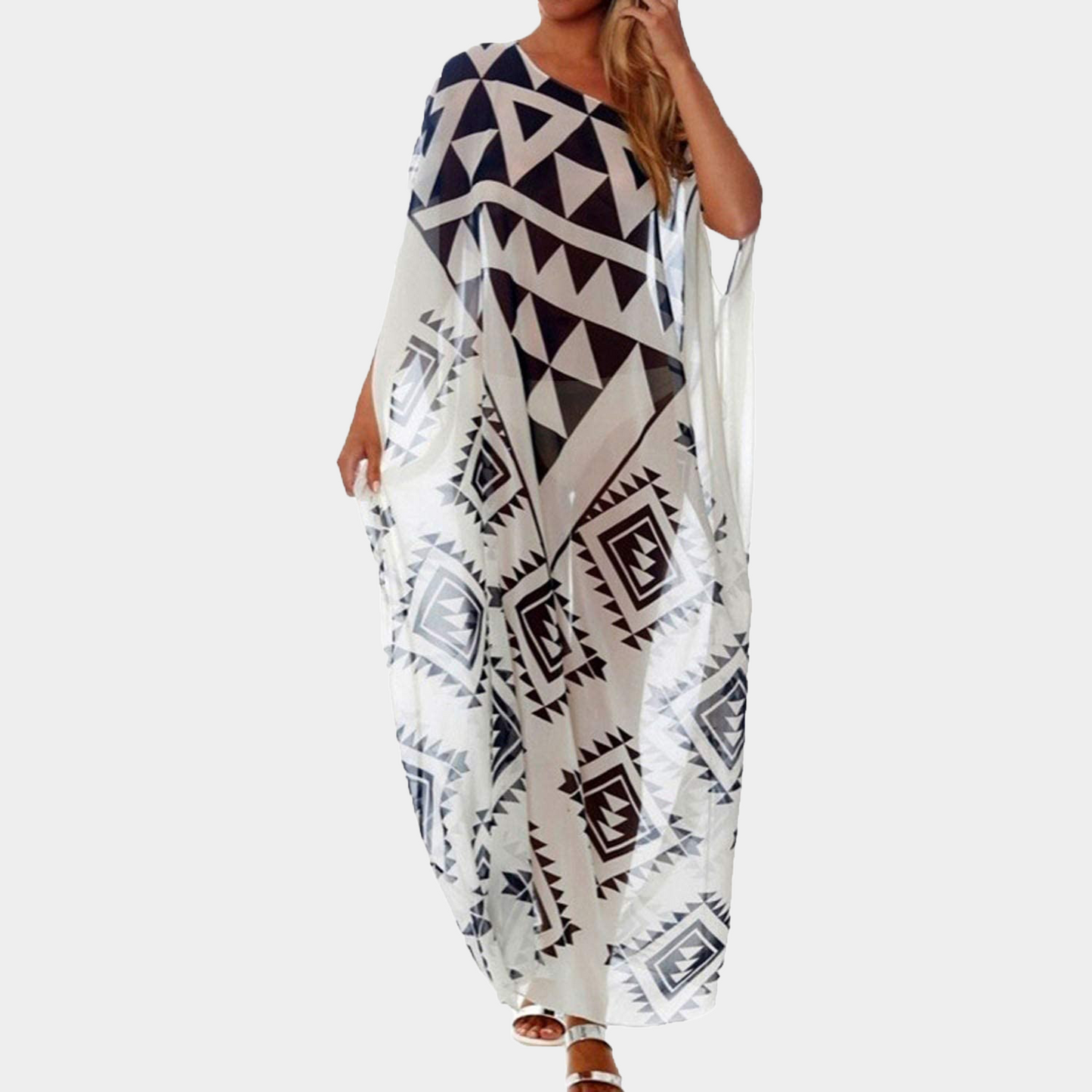 Georgette Geometric Print Kaftan Dress