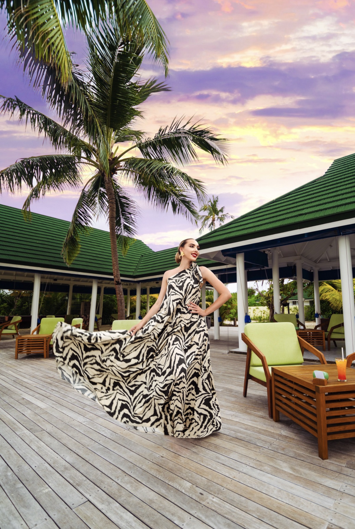 Zigzag Printed One Shoulder Dress