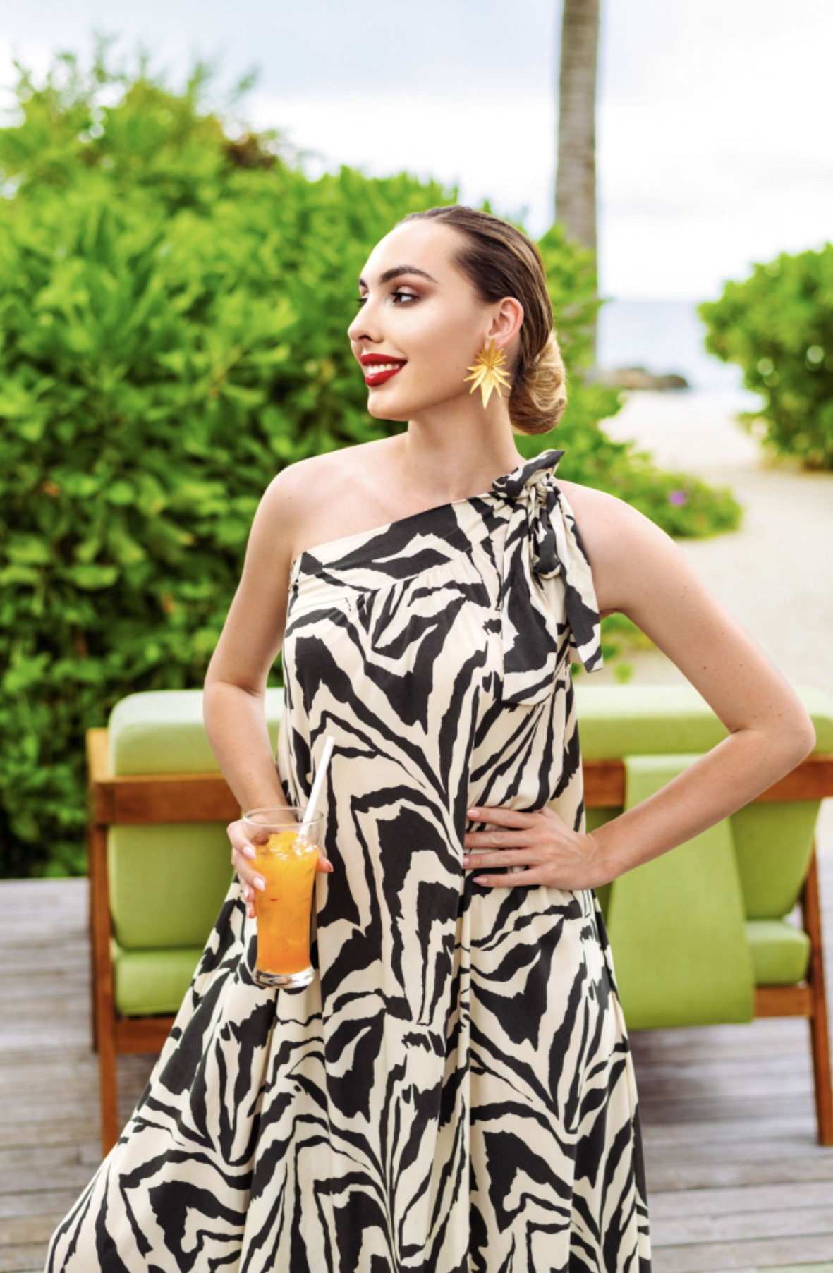 Zigzag Printed One Shoulder Dress