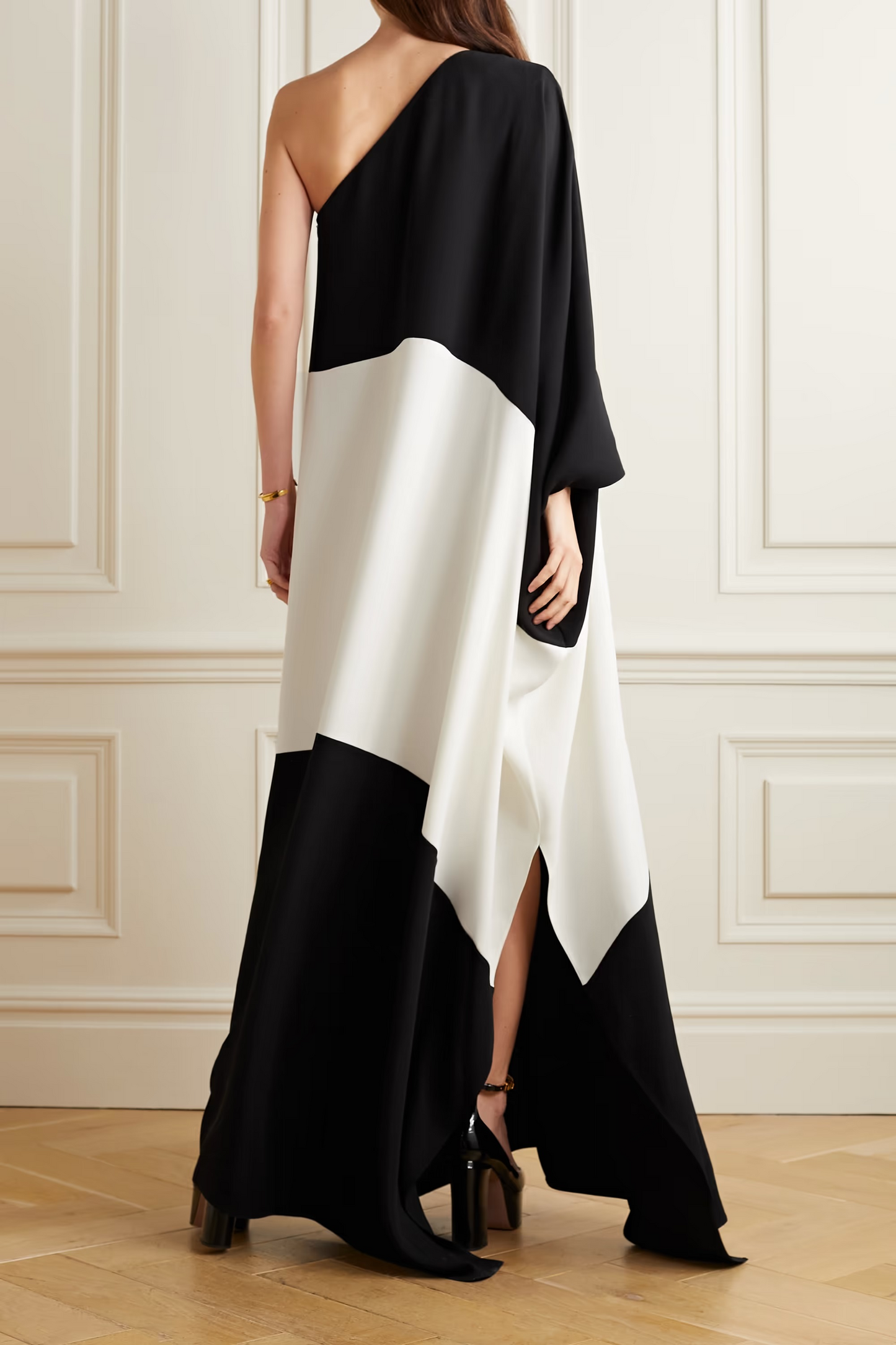 Black & White Silk One Shoulder Dress