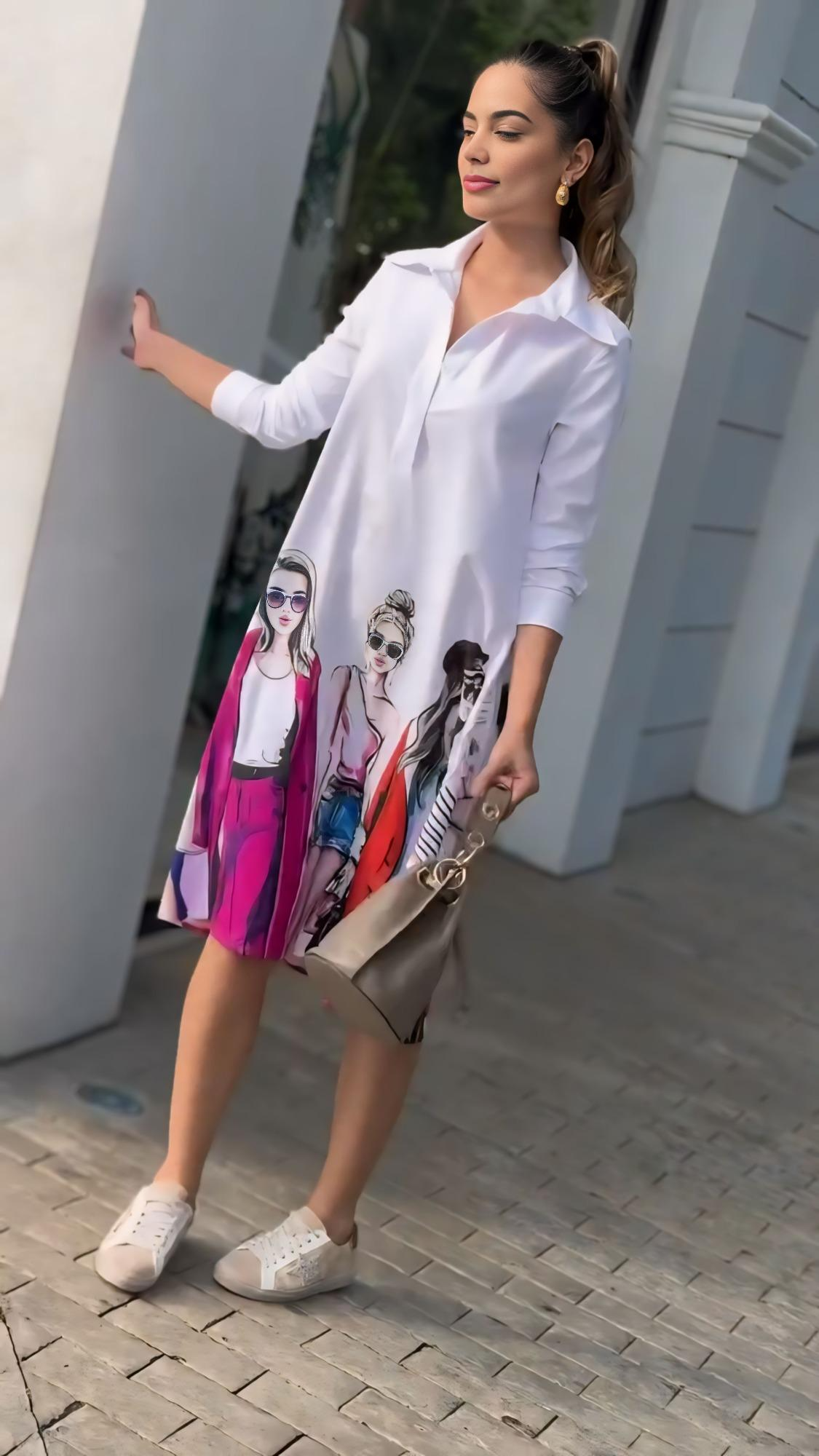 White Printed Casual Dress