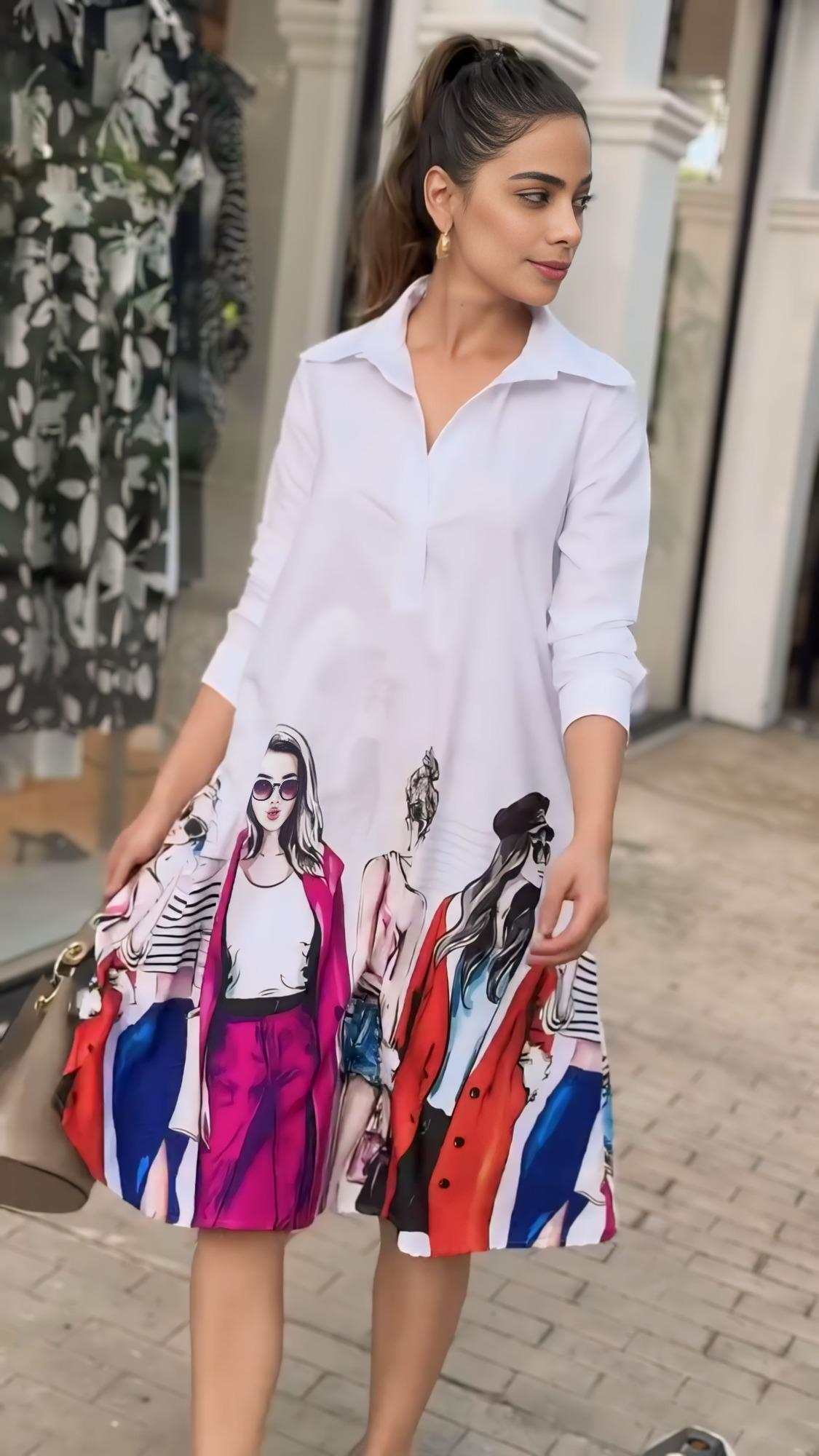 White Printed Casual Dress